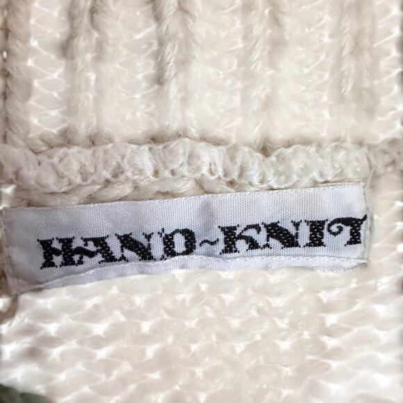 Vtg Hand Knit Chevron Sweater Cream Pastel Y2K Cable Knit Button Collar Grandma - Picture 3 of 9